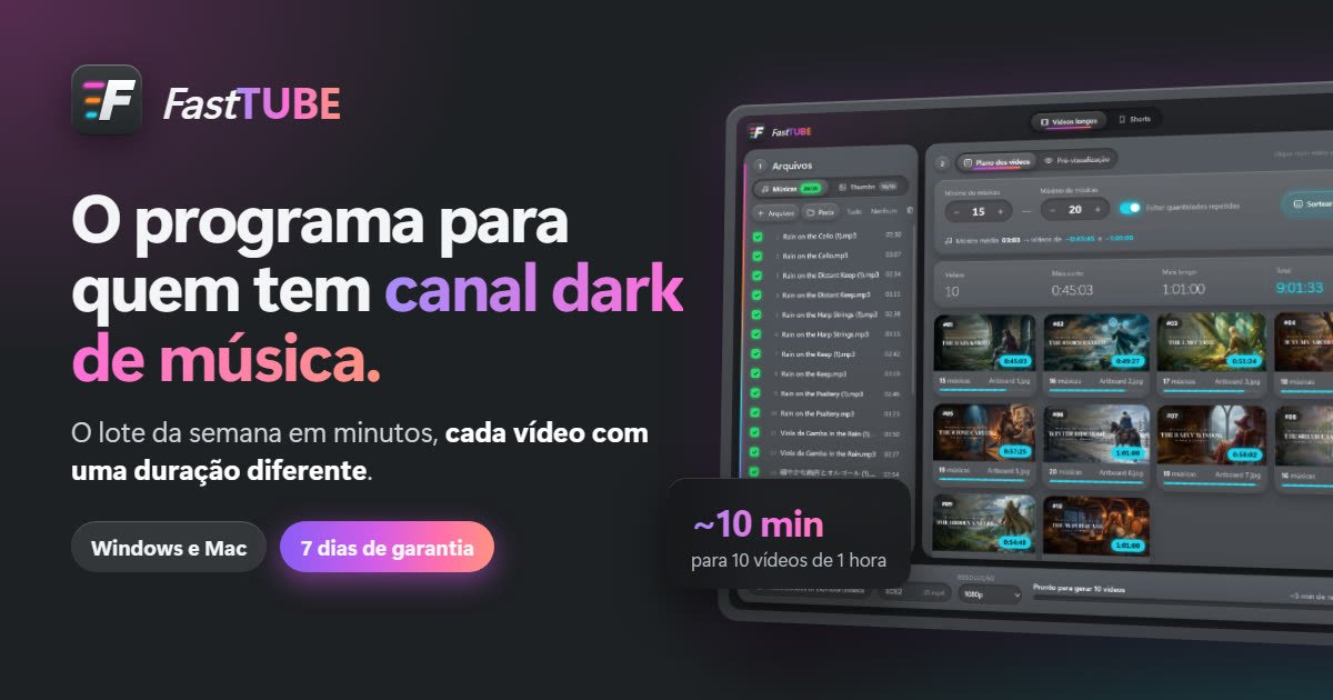 Tela do FastTUBE, programa que gera vídeos em lote para o YouTube